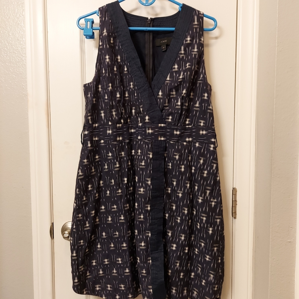 J. Crew Navy Midi Dress with Cream Geometric Print